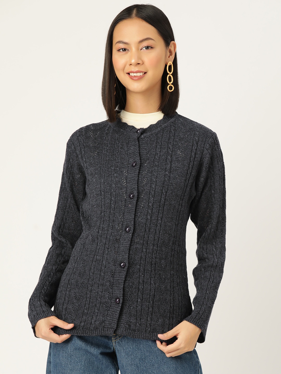 

American Eye Cable Knit Acrylic Cardigan, Charcoal