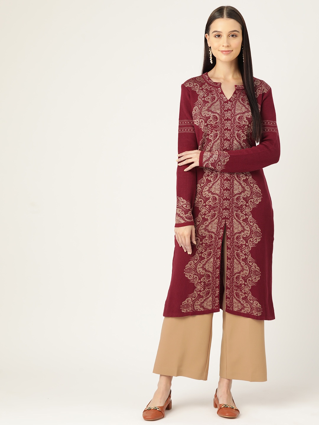 

American Eye Ethnic Motifs Acrylic Kurta, Maroon