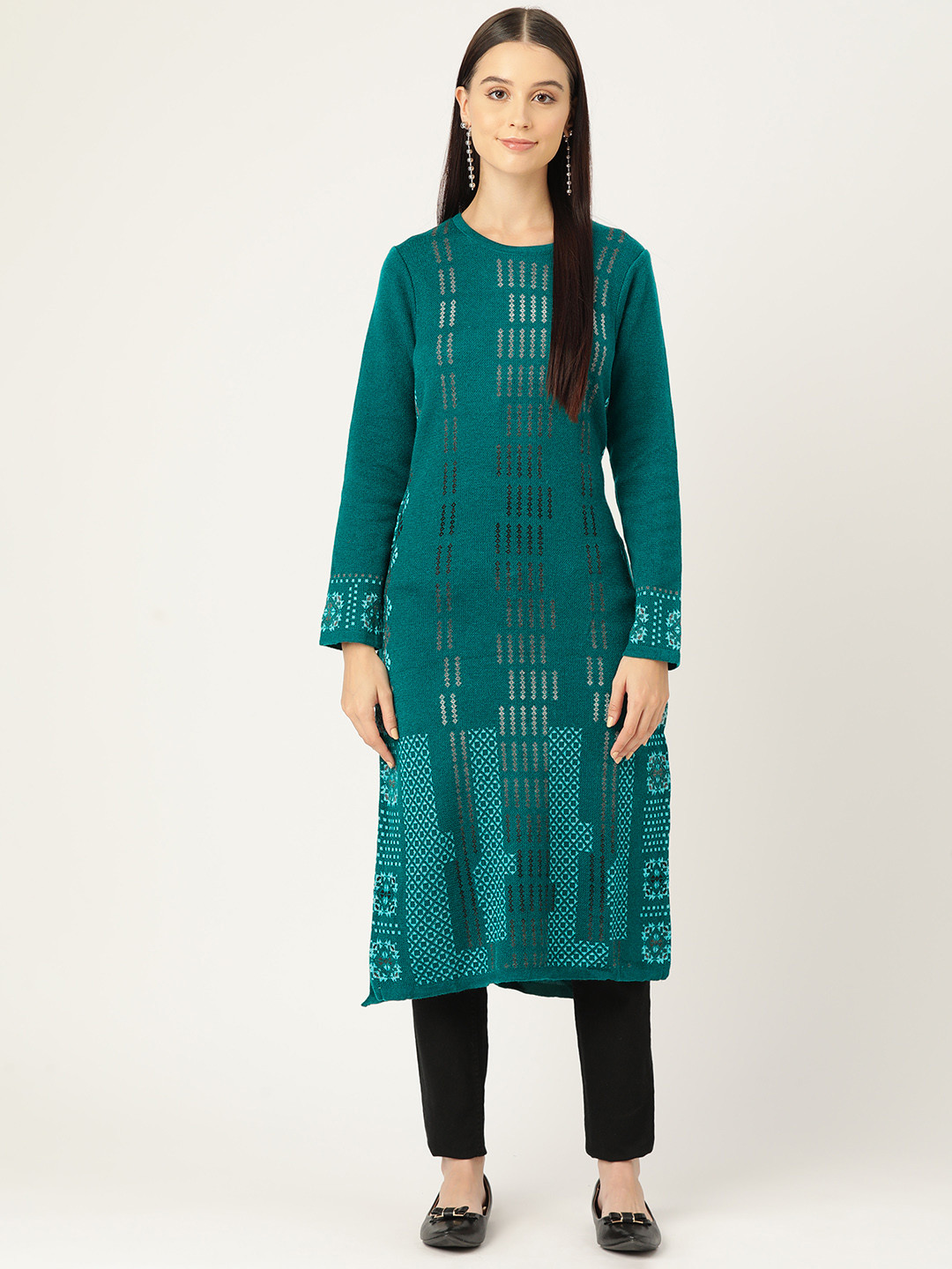 

American Eye Ethnic Motifs Acrylic Kurta, Teal