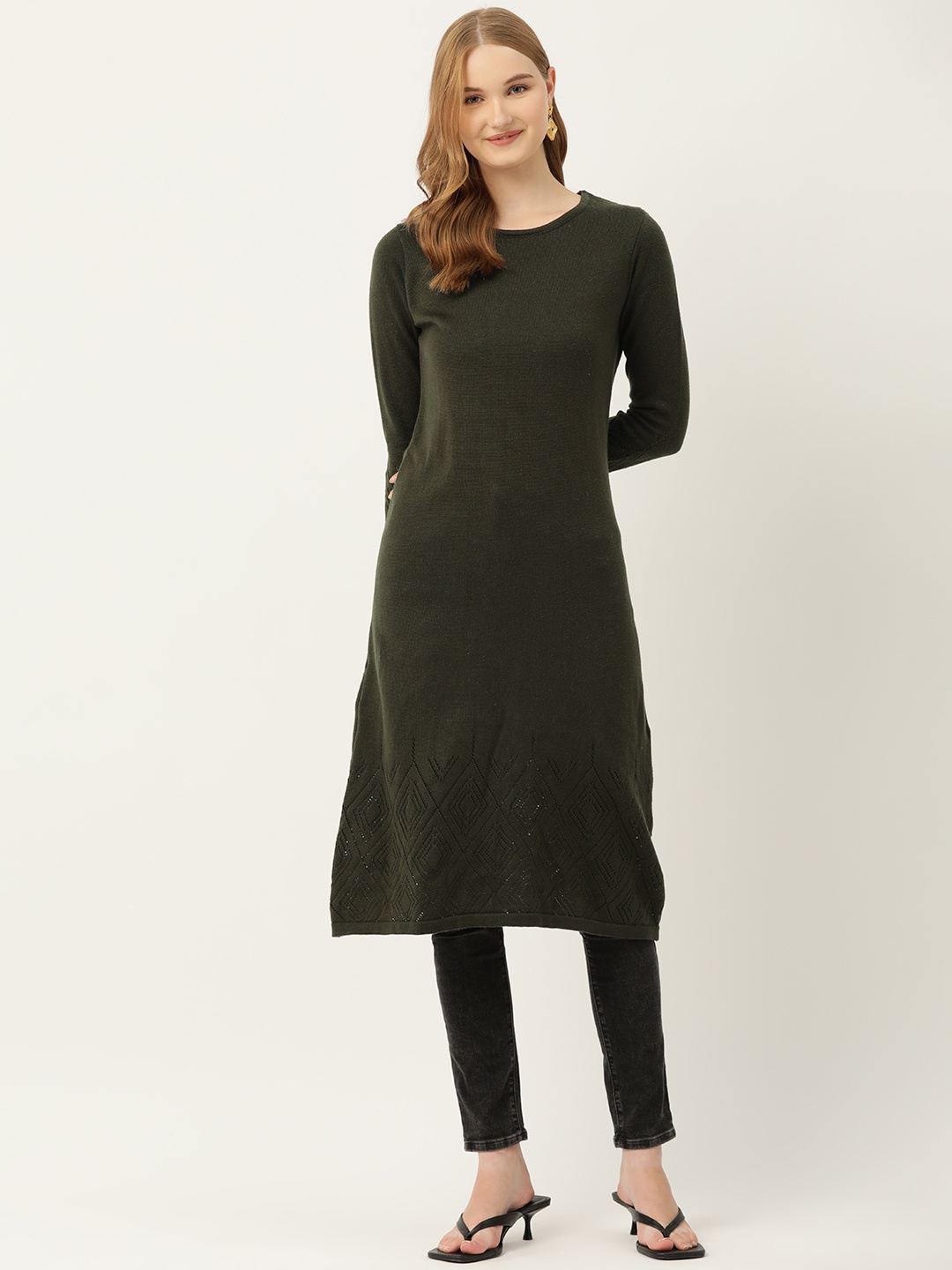 

American Eye Straight Winter Kurta, Olive