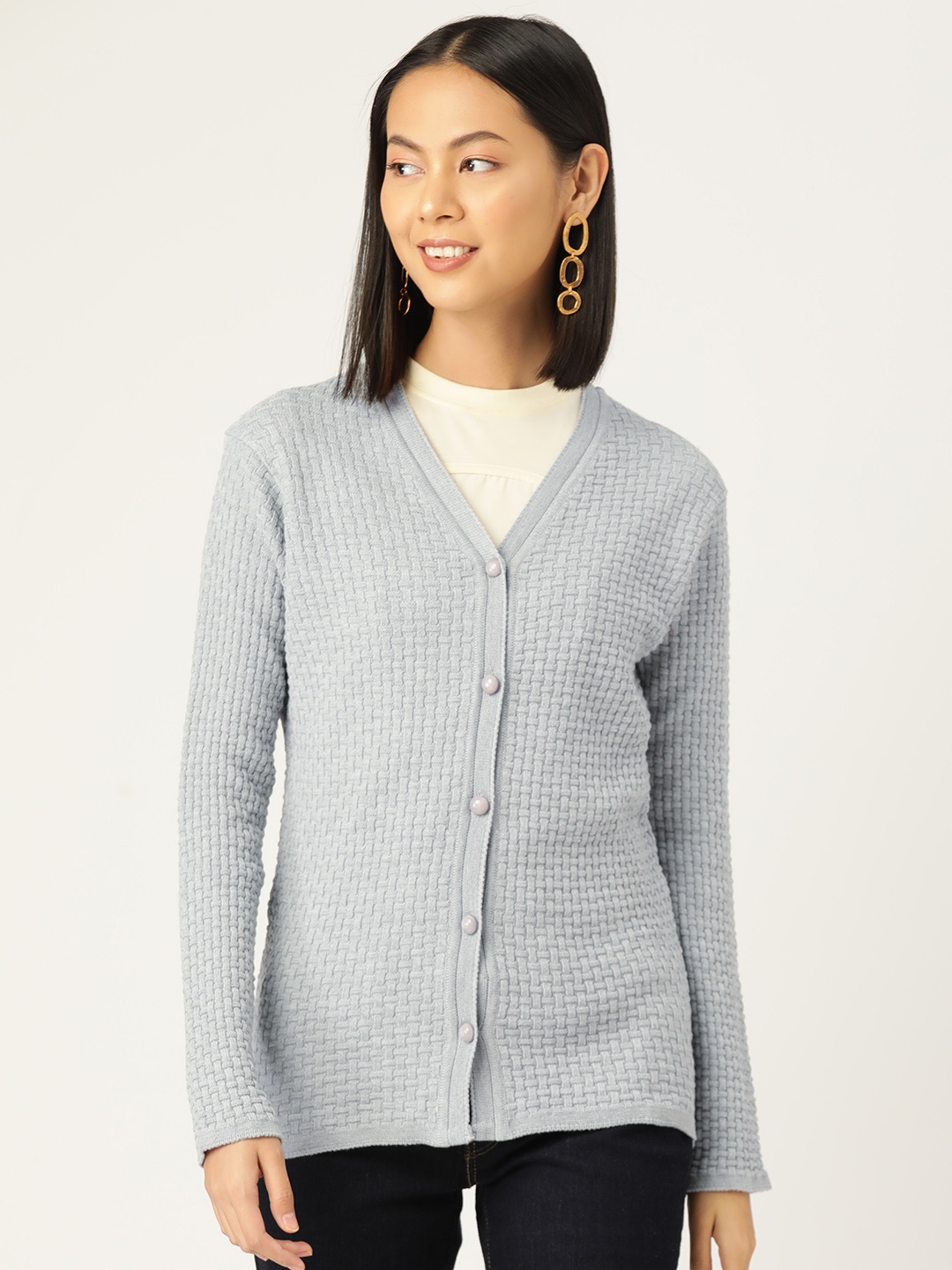 

American Eye Acrylic Basket Weave Design Cardigan, Grey