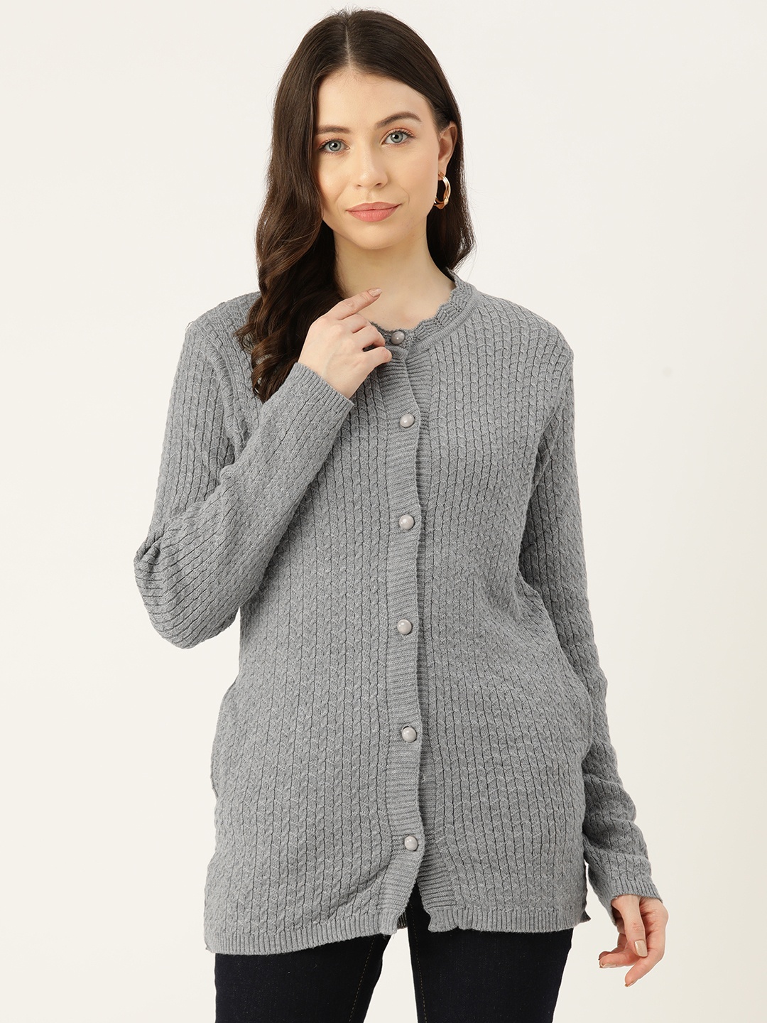 

American Eye Cable Knit Cardigan, Grey