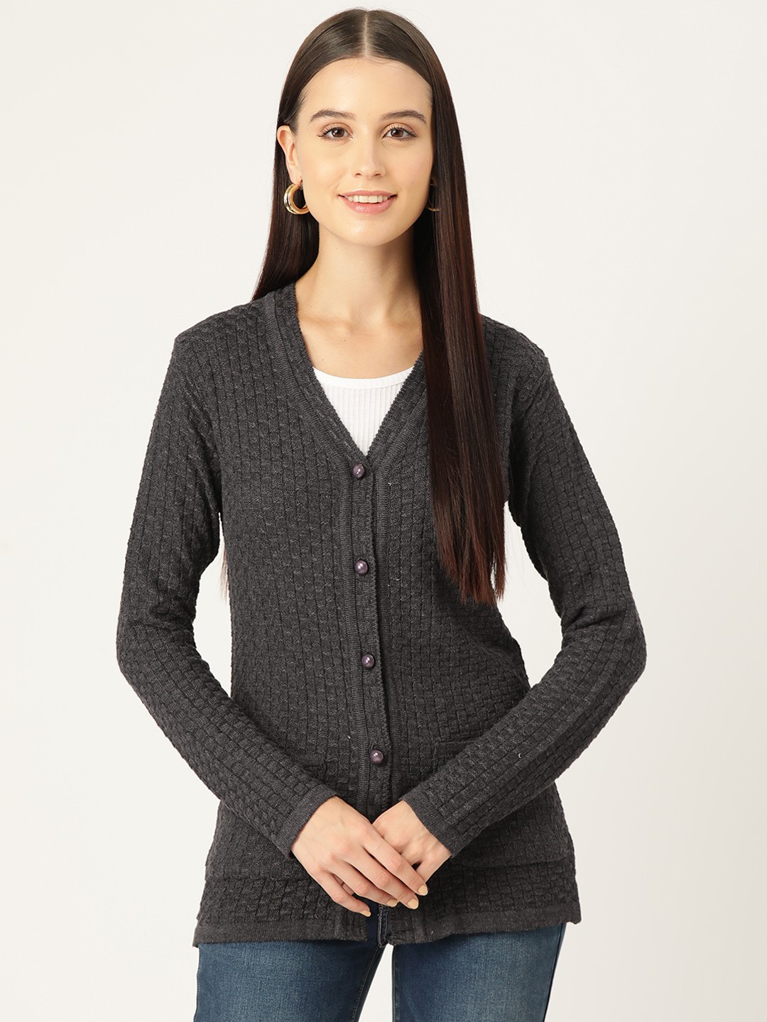 

American Eye Pure Acrylic Self-Design Cardigan, Charcoal