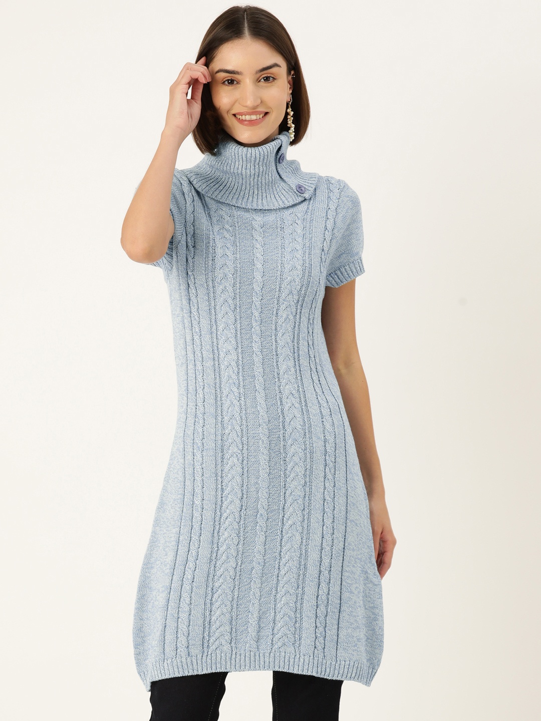 

American Eye Cable Knit Longline Acrylic Pullover, Blue