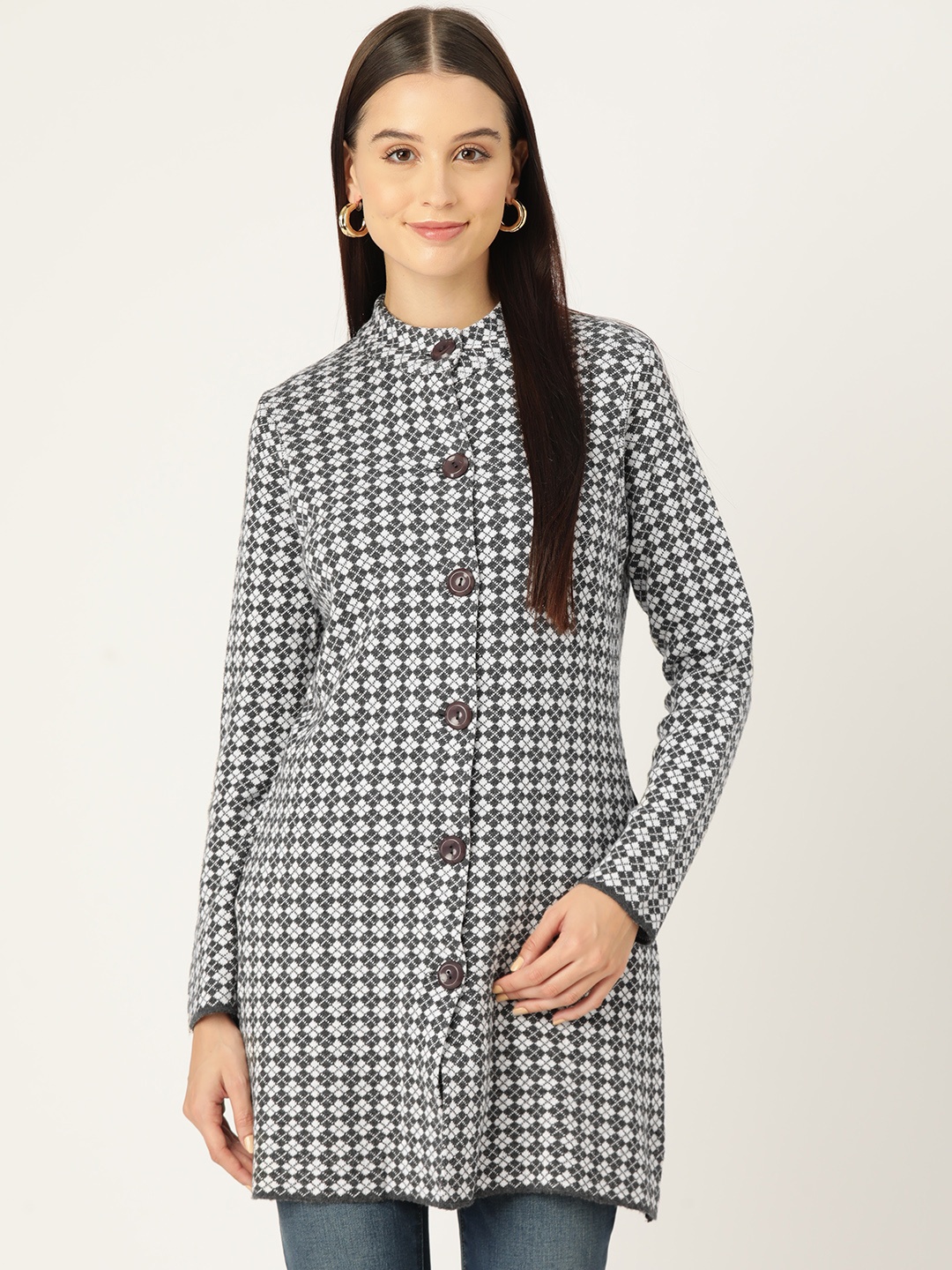 

American Eye Self Design Longline Acrylic Cardigan, Grey
