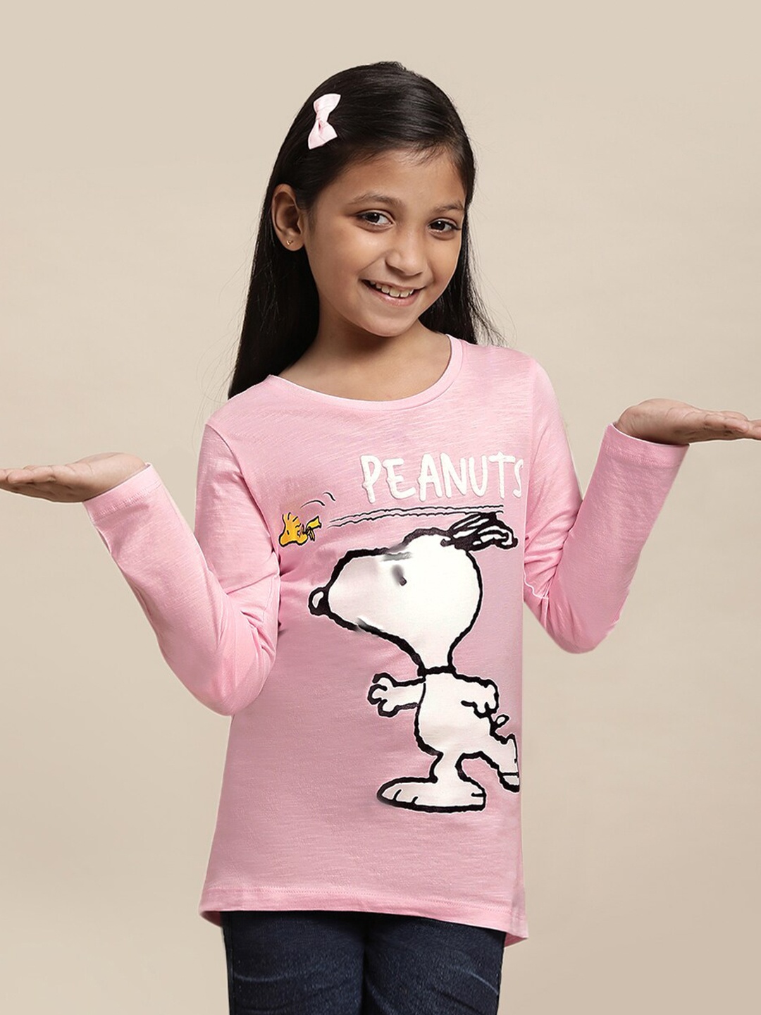 

Kids Ville Girls Peanuts Printed Pure Cotton Tshirt, Pink