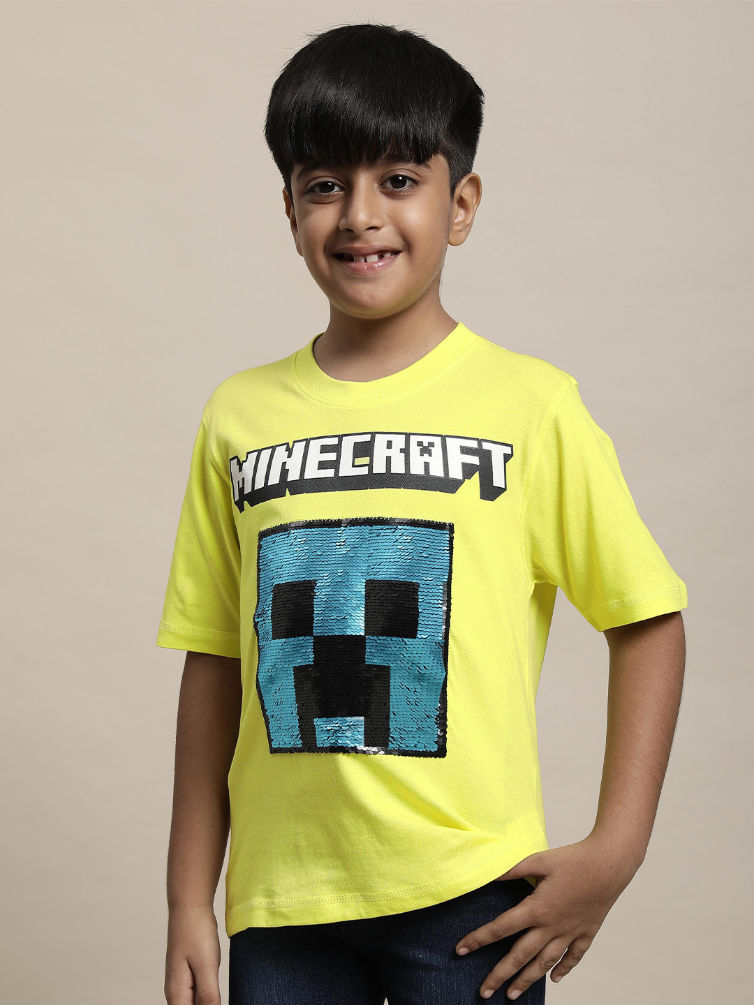 

Kids Ville Boys Minecraft Printed Pure Cotton Tshirt, Yellow