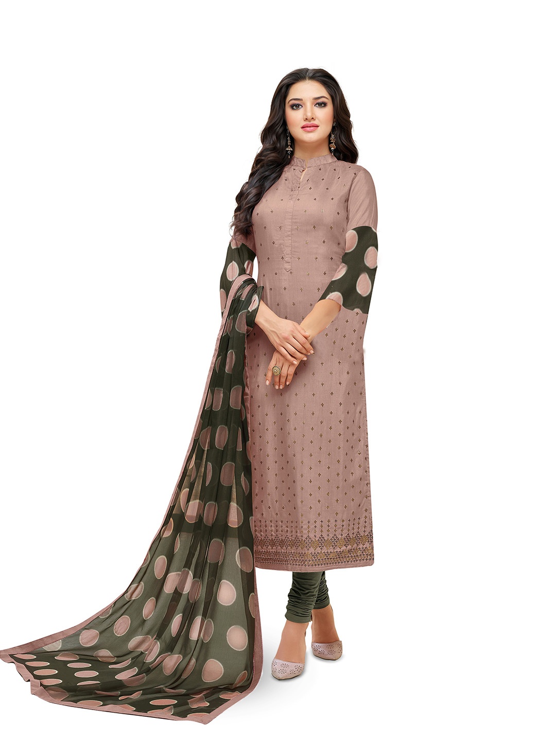 

MANVAA Embellished Unstitched Dress Material, Tan