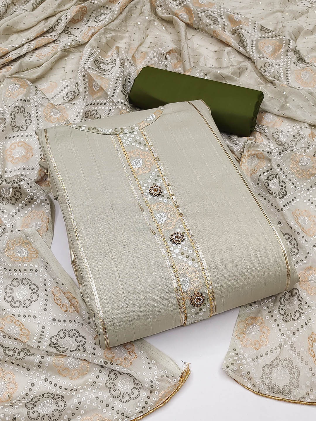 

MANVAA Embroidered Pure Cotton Unstitched Dress Material, Beige