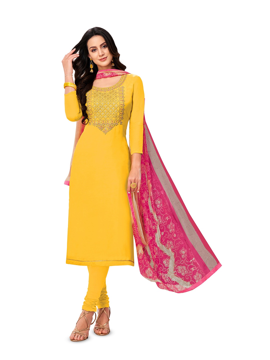 

MANVAA Ethnic Motif Embroidered Sequinned Unstitched Dress Material, Yellow