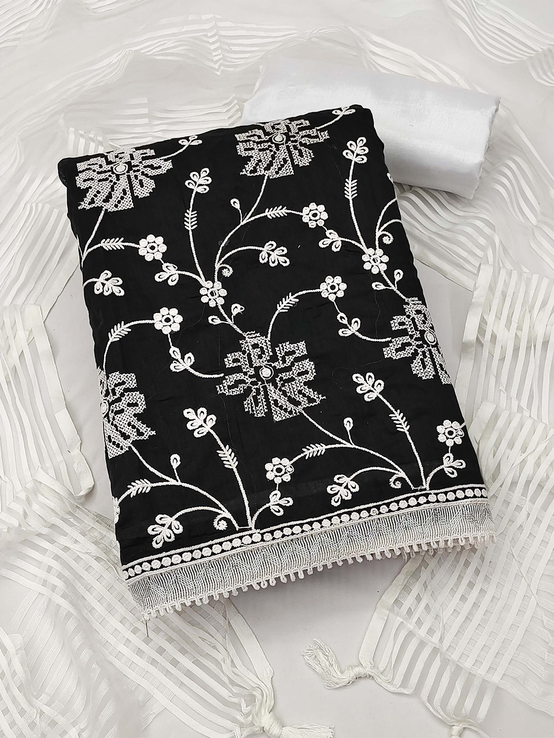 

MANVAA Embroidered Unstitched Dress Material, Black