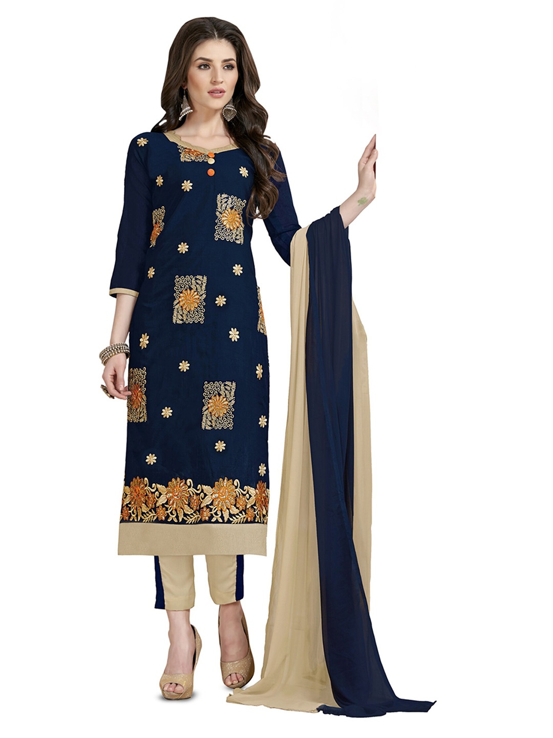 

MANVAA Embroidered Unstitched Dress Material, Blue