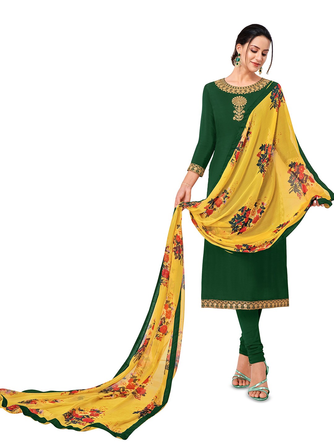 

MANVAA Embellished Unstitched Dress Material, Green