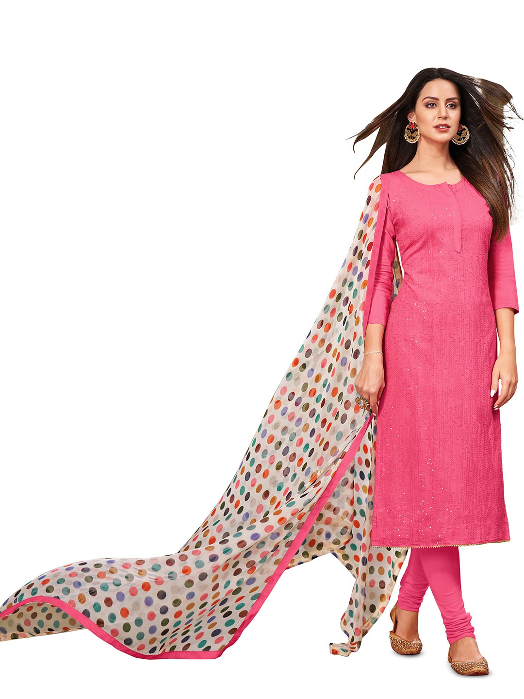 

MANVAA Embellished Unstitched Dress Material, Pink
