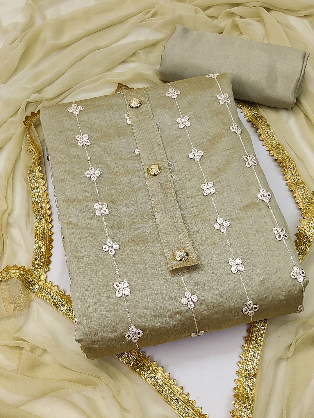 

MANVAA Embroidered Unstitched Dress Material, Grey