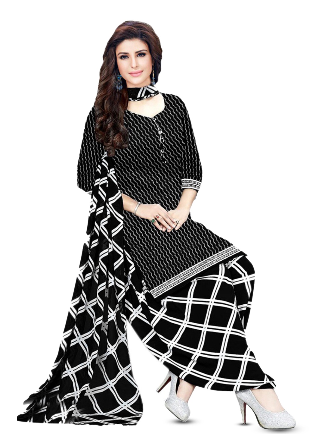 

MANVAA Geometric Printed Unstitched Dress Material, Black