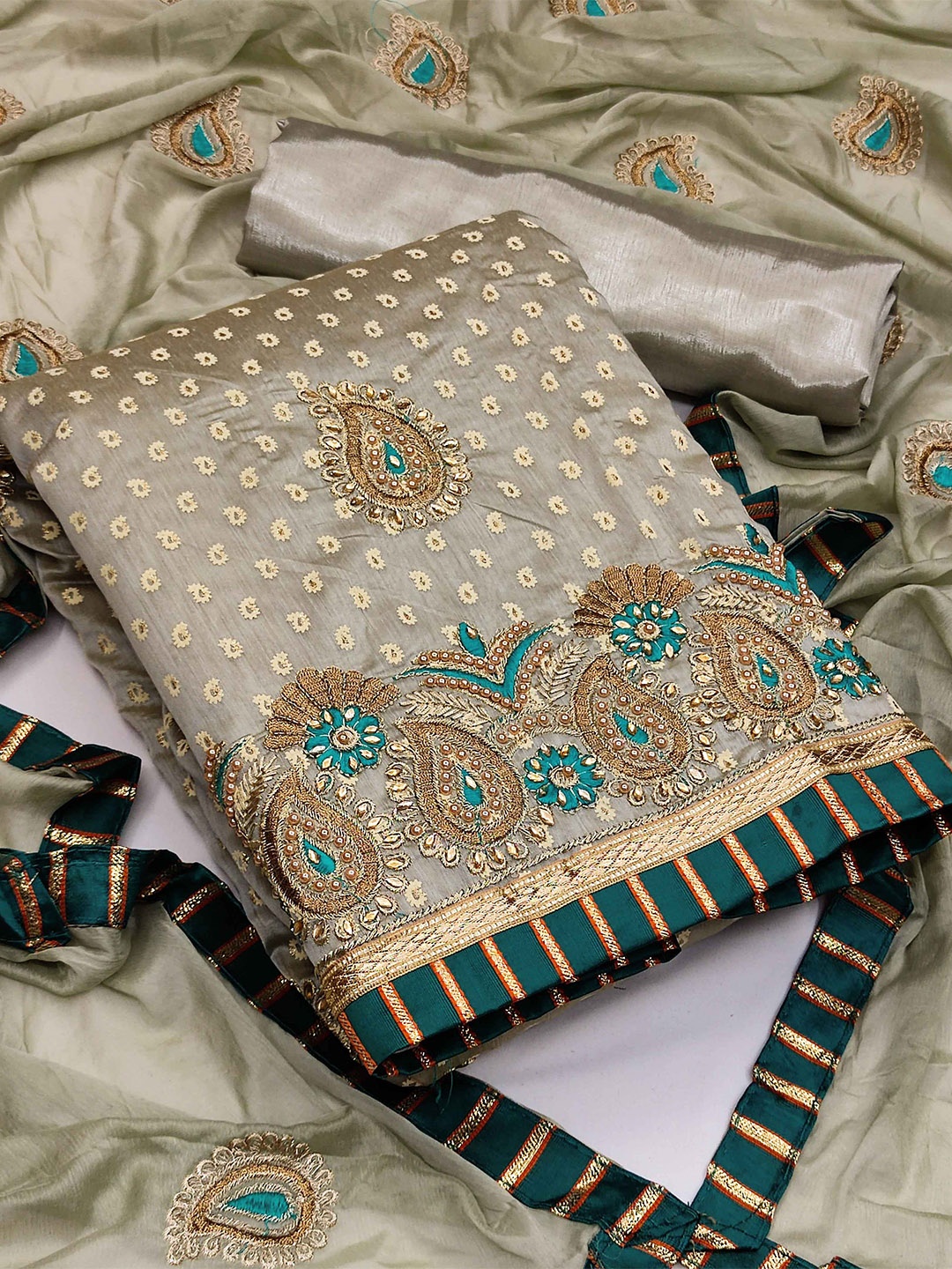 

MANVAA Embroidered Pure Cotton Unstitched Dress Material, Grey