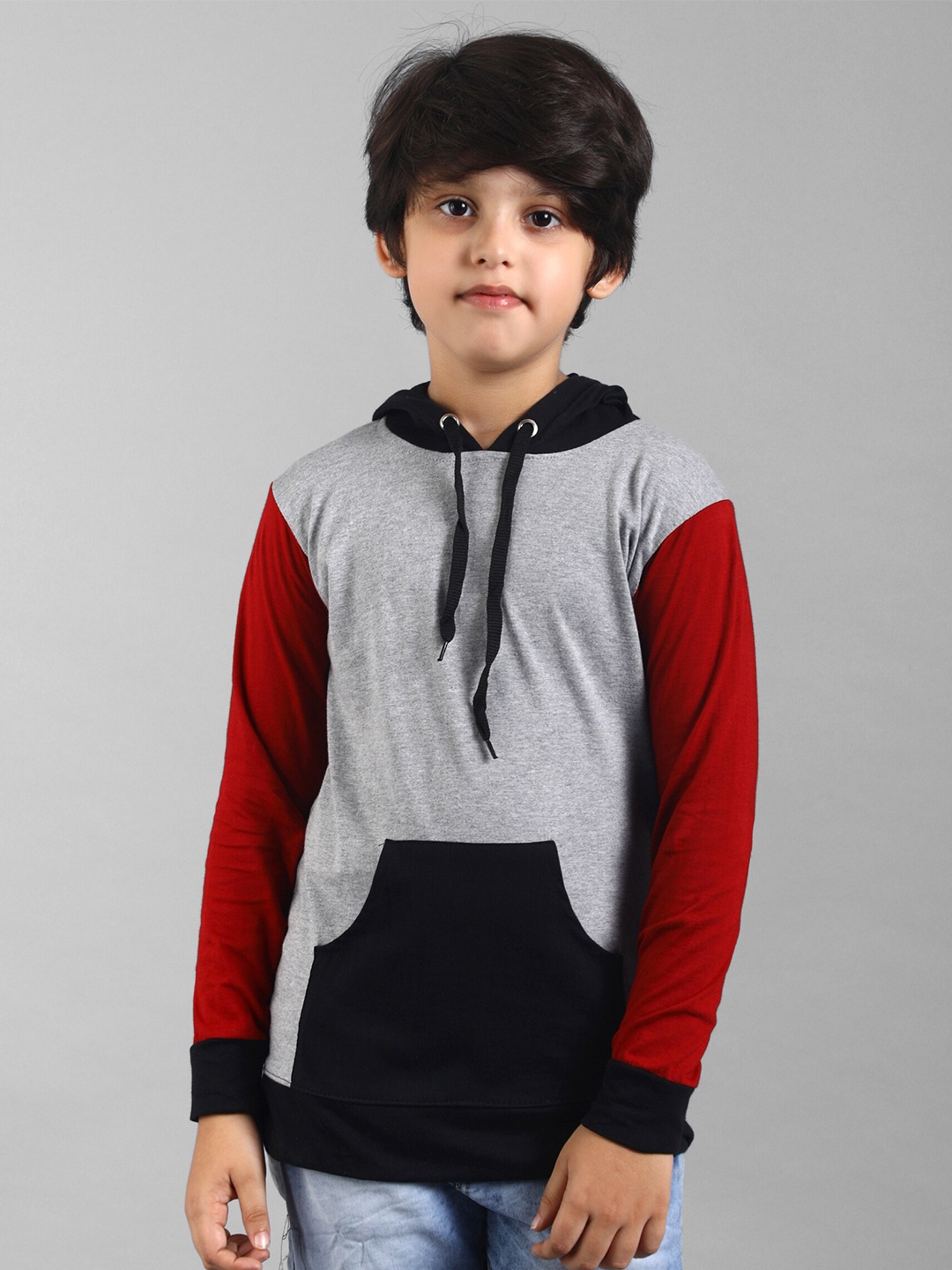 

Nick and Jones Kids Colourblocked Hood Neck Pure Cotton Regular T-shirt, Grey