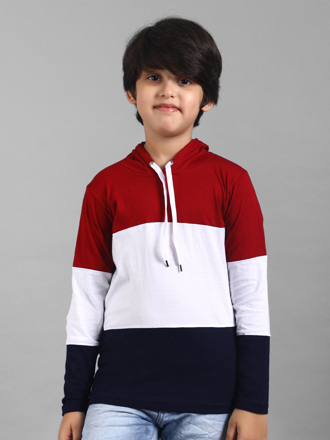 

Nick and Jones Kids Colourblocked Hood Neck Pure Cotton Regular T-shirt, Maroon
