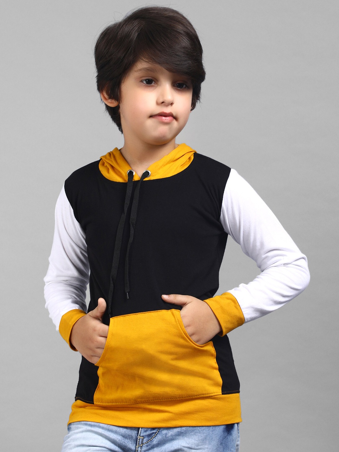 

Nick and Jones Kids Colourblocked Hood Neck Pure Cotton Regular T-shirt, Black