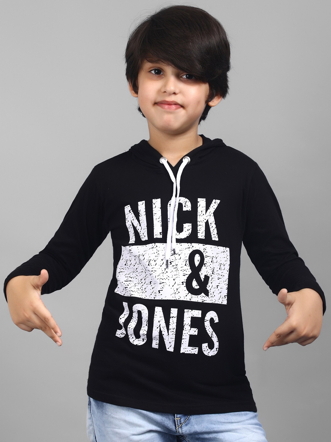 

Nick and Jones Kids Typography Printed Hood Neck Pure Cotton Regular T-shirt, Black