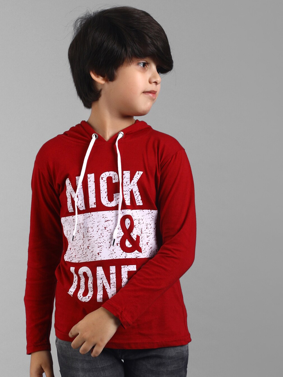 

Nick and Jones Kids Typography Printed Hood Neck Pure Cotton Regular T-shirt, Red