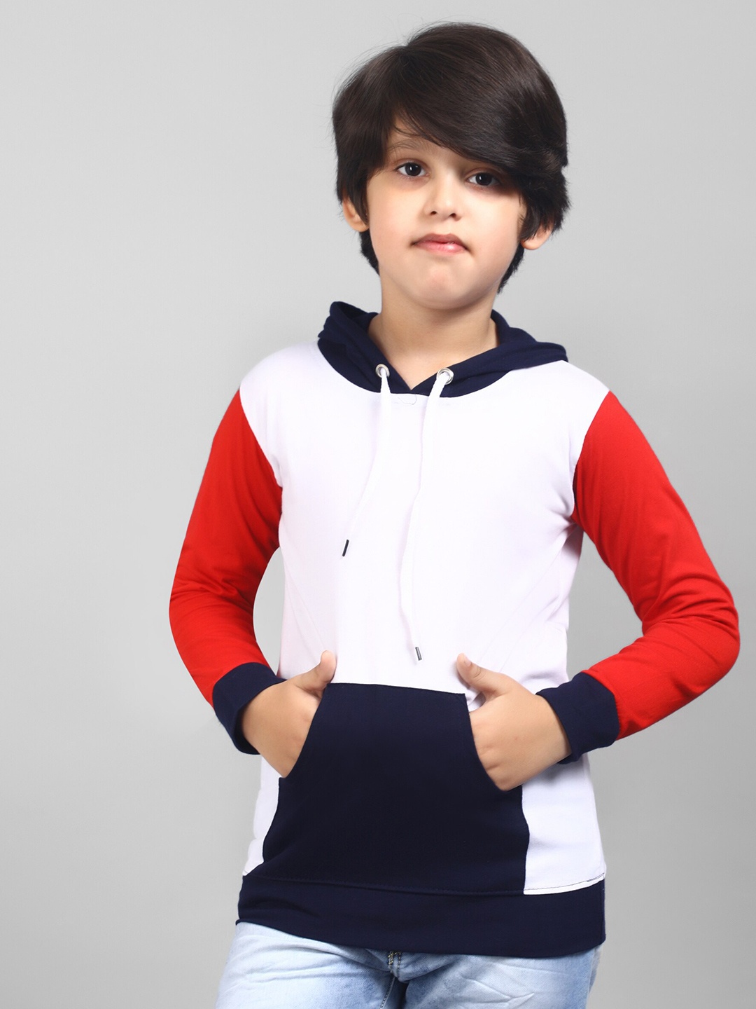 

Nick and Jones Kids Colourblocked Hood Neck Pure Cotton Regular T-shirt, White