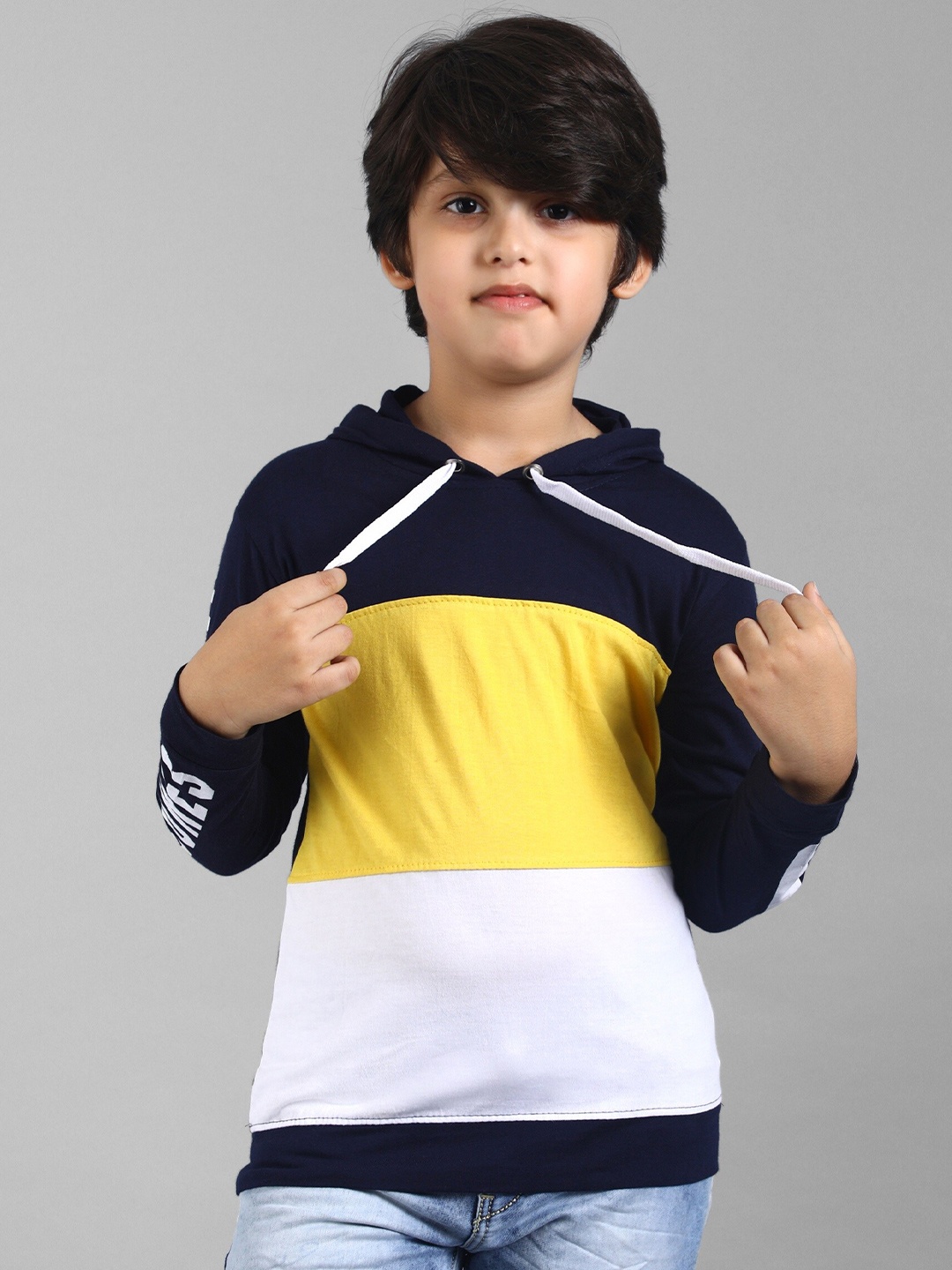 

Nick and Jones Kids Colourblocked Hood Neck Pure Cotton Regular T-shirt, Yellow