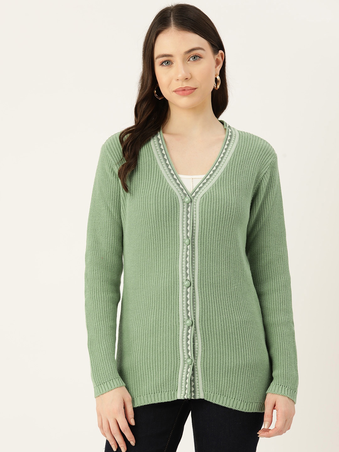 

American Eye Cable Knit Acrylic Cardigan, Green