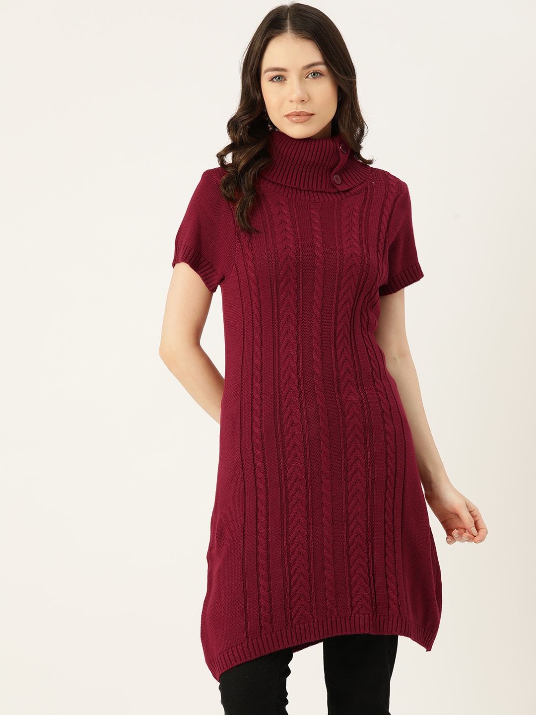 

American Eye Cable Knit Longline Acrylic Pullover, Maroon