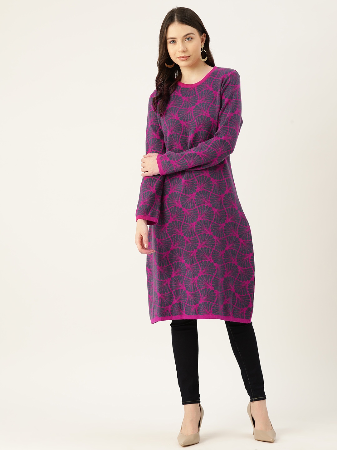 

American Eye Geometric Acrylic Winter Kurta, Pink