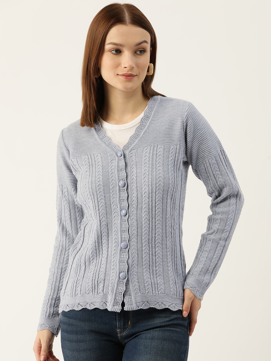 

American Eye Acrylic Self Design Cardigan, Grey