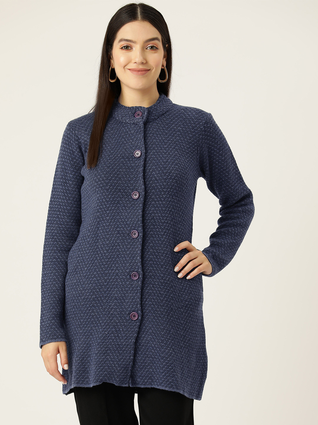 

American Eye Self Design Acrylic Longline Cardigan, Navy blue