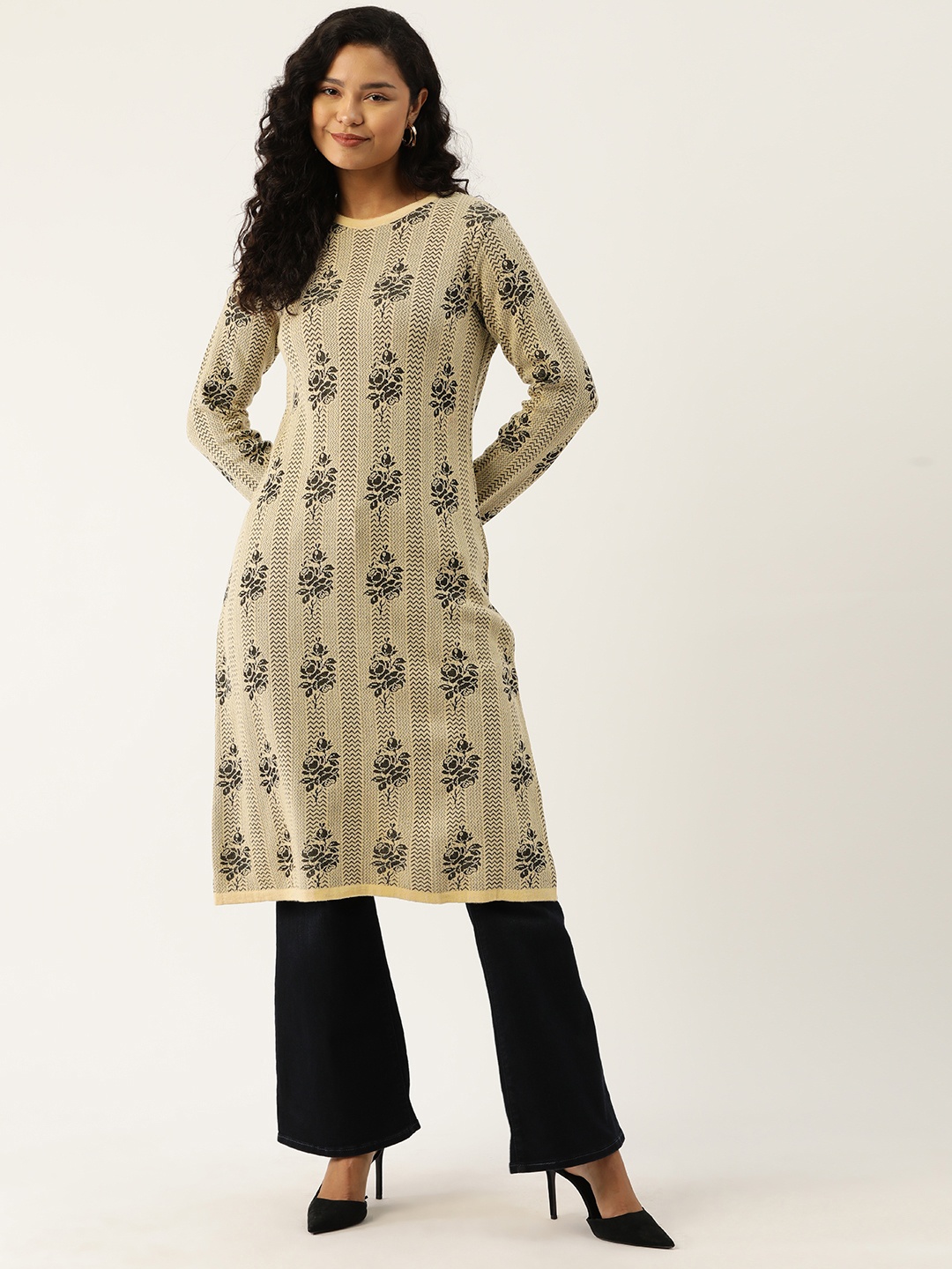 

American Eye Acrylic Self Design Winter Kurta, Beige