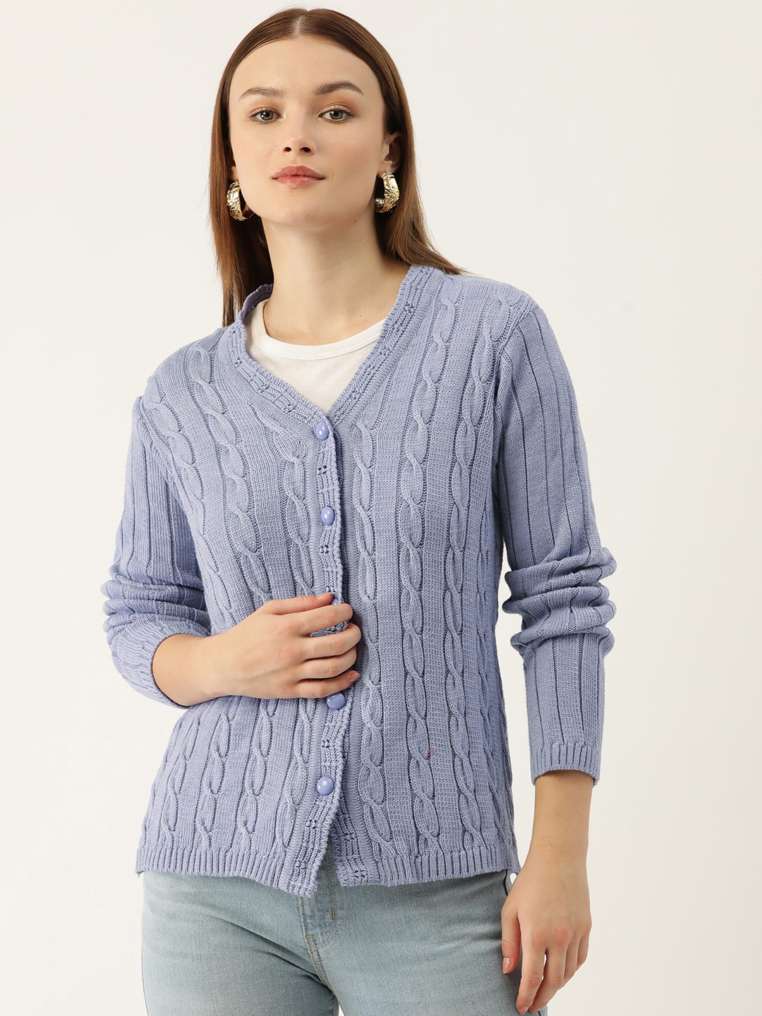

American Eye Cable Knit Acrylic Cardigan, Blue