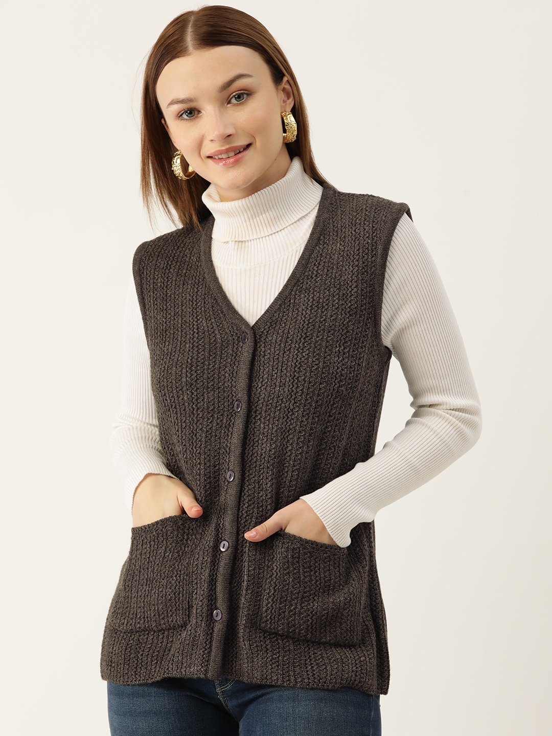 

American Eye Self Striped Acrylic Cardigan, Khaki