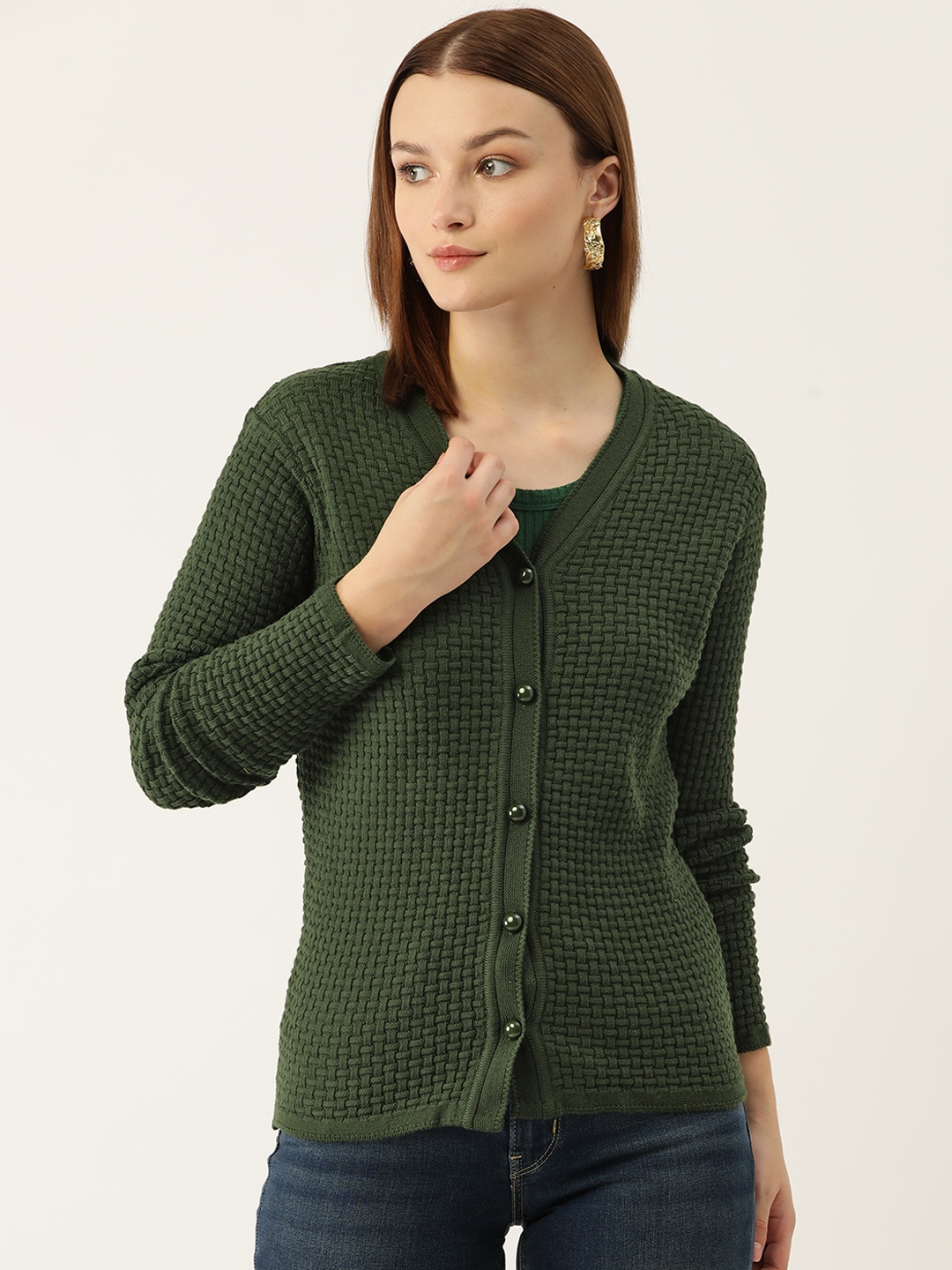 

American Eye Self Design Acrylic Cardigan, Green