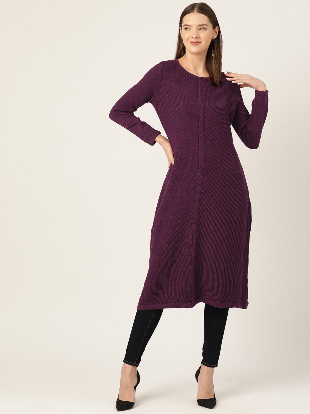 

American Eye Women Solid Winter Kurta, Purple