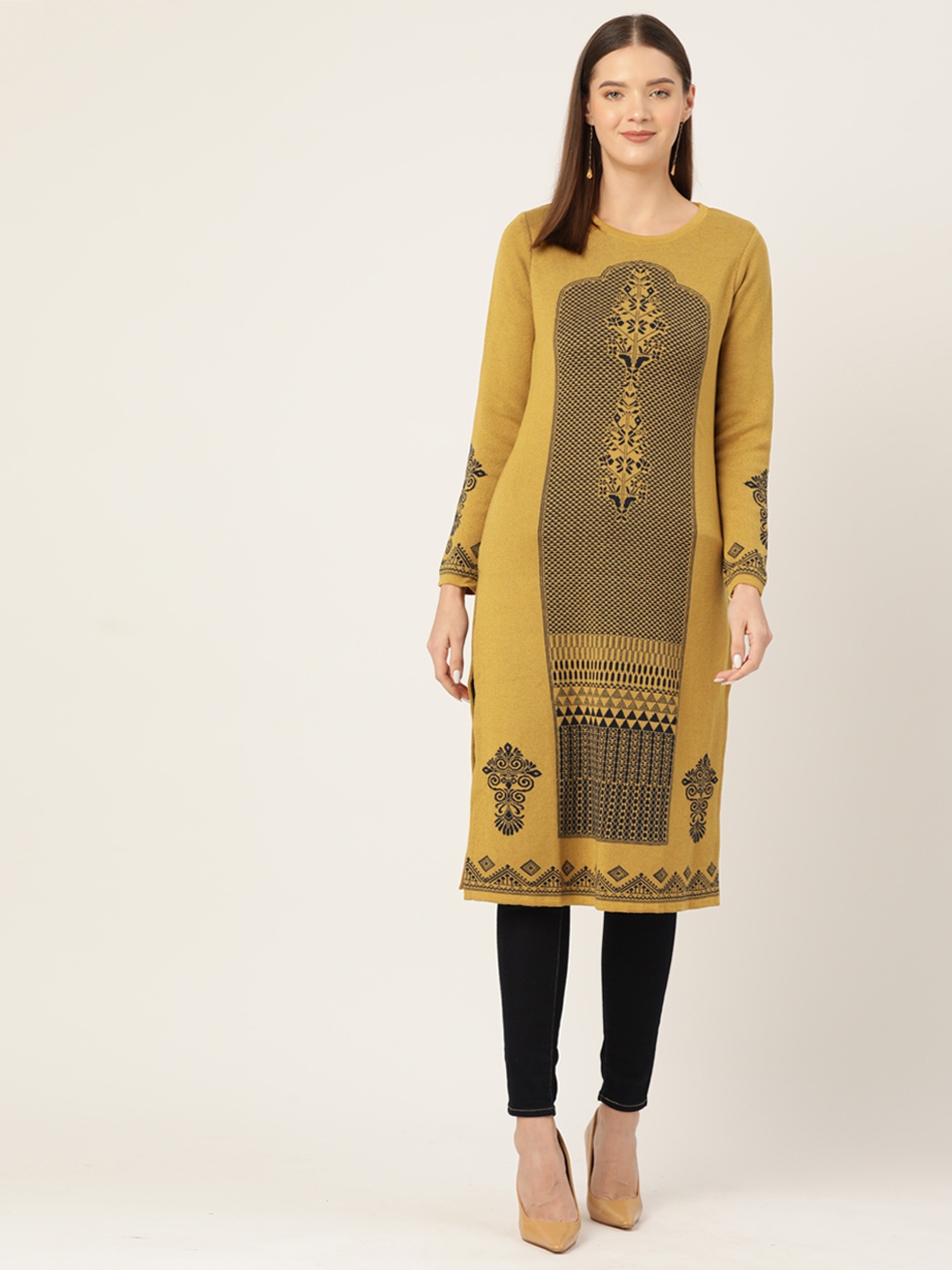 

American Eye Women Ethnic Motifs Winter Kurta, Mustard