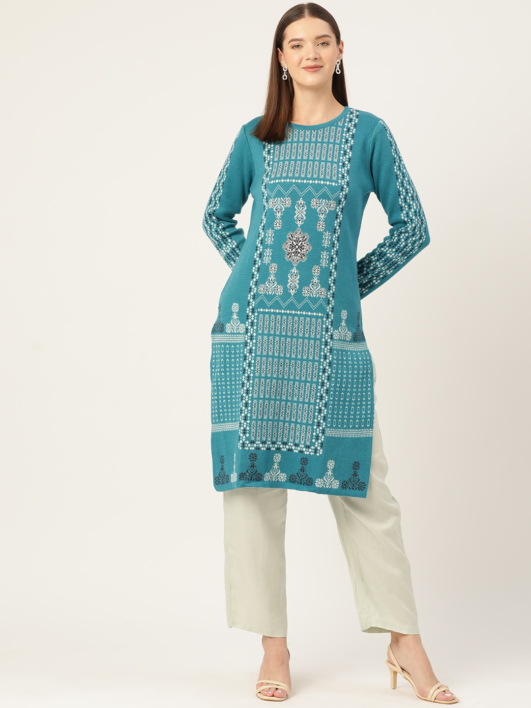 

American Eye Women Ethnic Motifs Winter Kurta, Blue