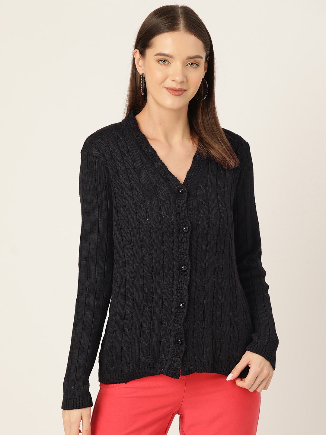 

American Eye Women Cable Knit Cardigan, Black