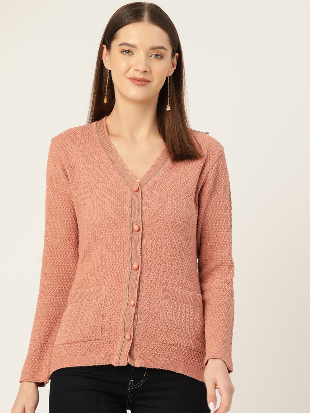 

American Eye Women Self Design Cardigan, Peach