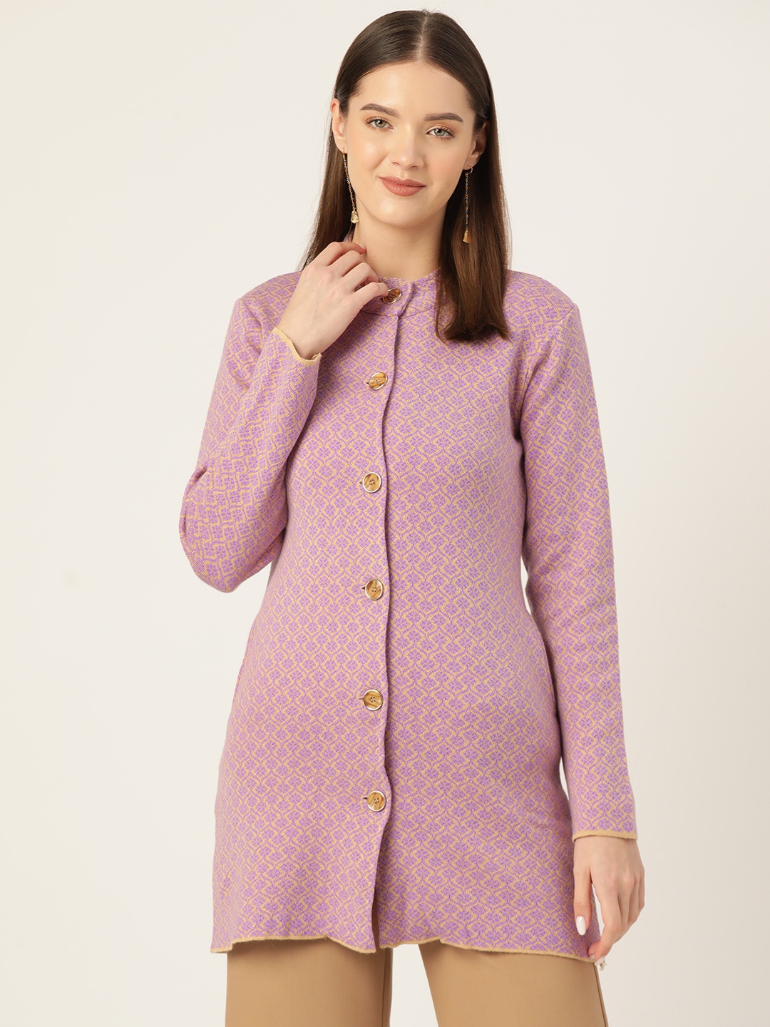 

American Eye Women Self Design Longline Cardigan, Pink