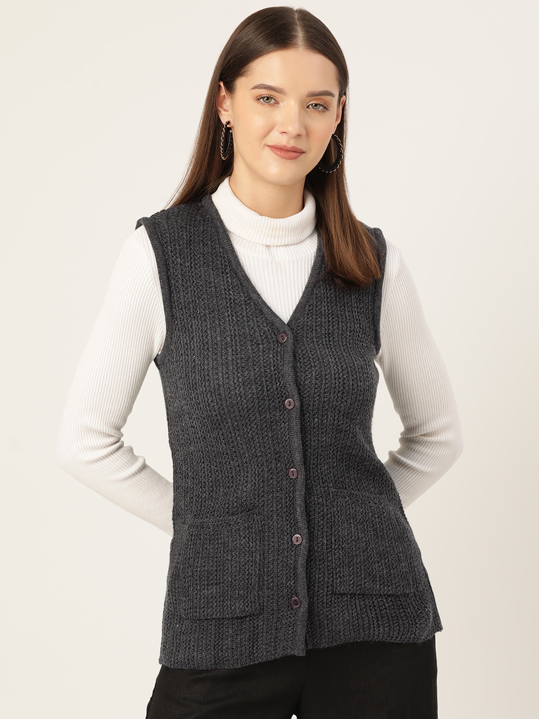 

American Eye Cable Knit Acrylic Cardigan, Charcoal