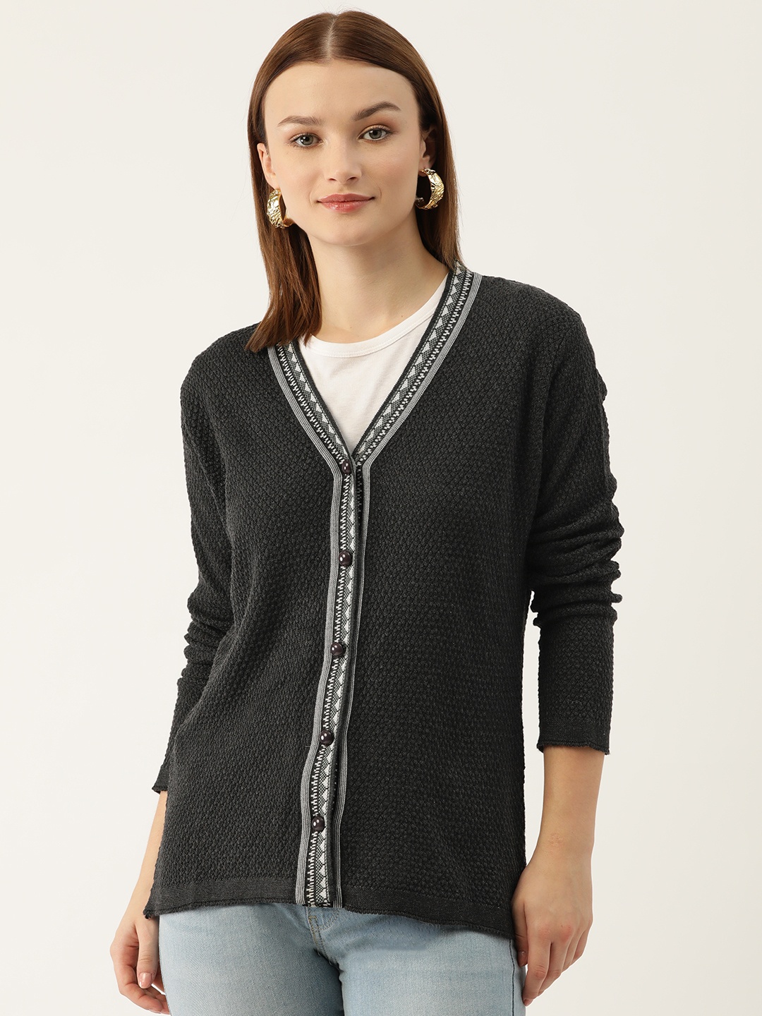 

American Eye Women Solid Acrylic Cardigan, Charcoal