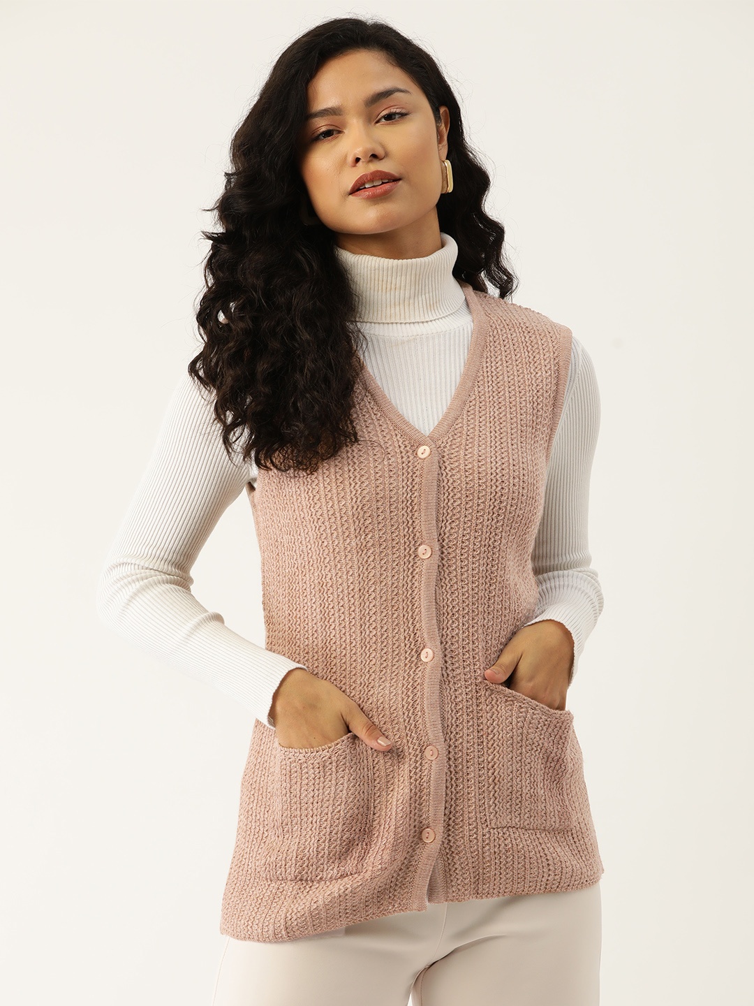 

American Eye Women Self Design Acrylic Cardigan, Rose