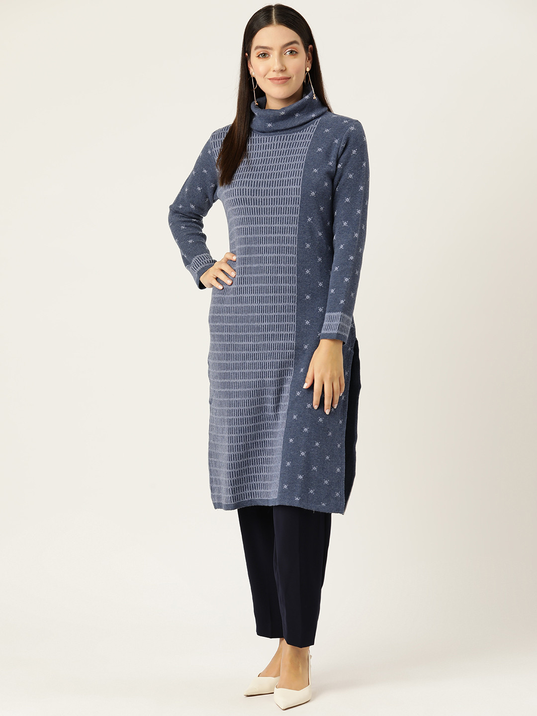 

American Eye Women Self Design Winter Kurta, Blue