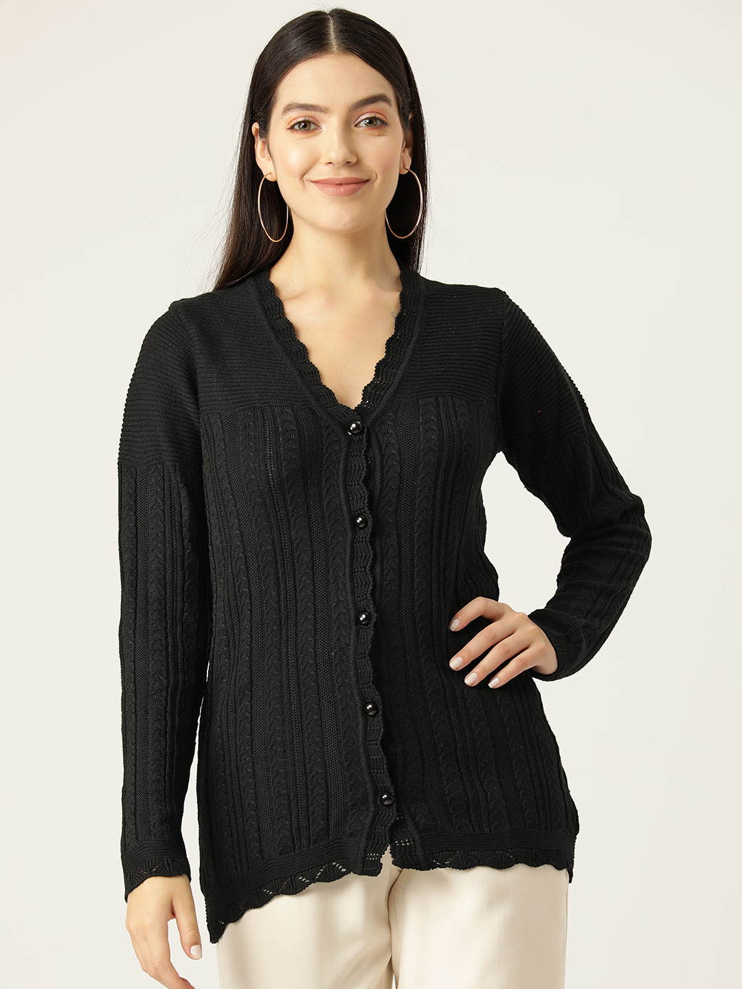 

American Eye Women Cable Knit Cardigan, Black