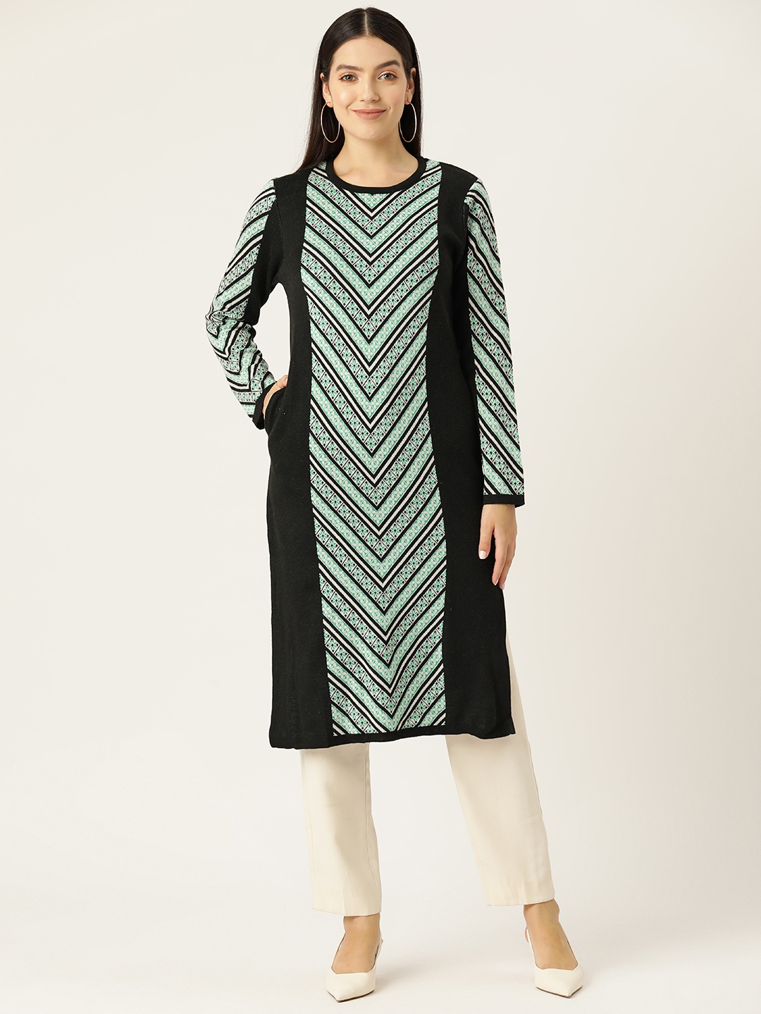 

American Eye Women Self Design Winter Kurta, Black