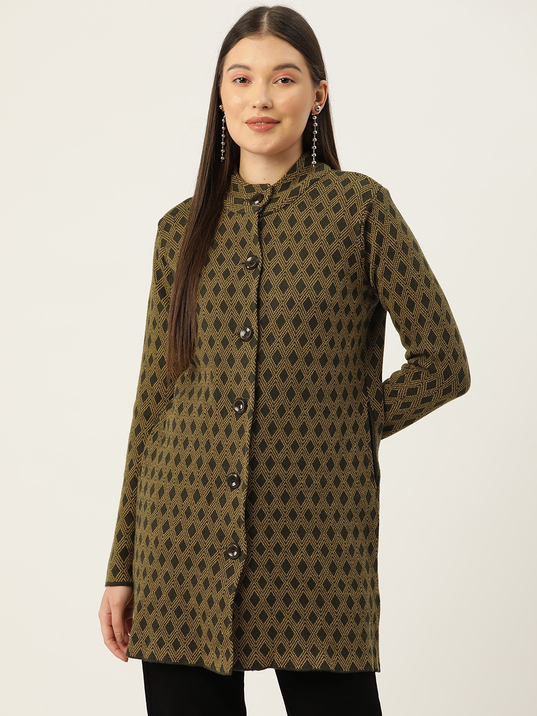 

American Eye Acrylic Self-Design Longline Cardigan, Olive